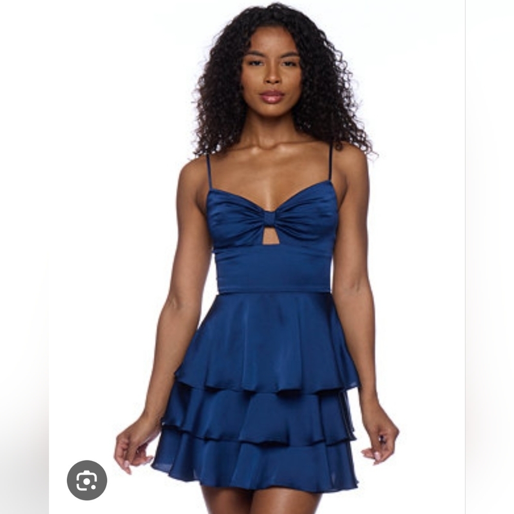 B Darlin Tiered Navy Dress With Bow Nwt 15/16 Feminine Prom Y2K 90s Formal - Picture 2 of 8